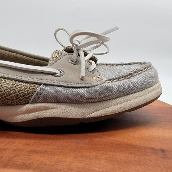 Sperry Top Sider Authentic Original Gray Leather Linen Preppy Slip On Boat Shoe - Picture 7 of 14